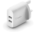 Dual USB-A 24 W Mains Charger - White