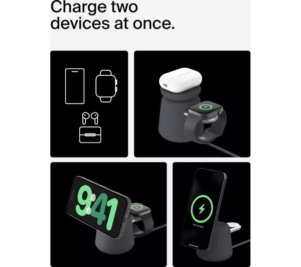 Boost Charge Pro Qi2 2-in-1 Magnetic 15 W Wireless Charger - Charcoal