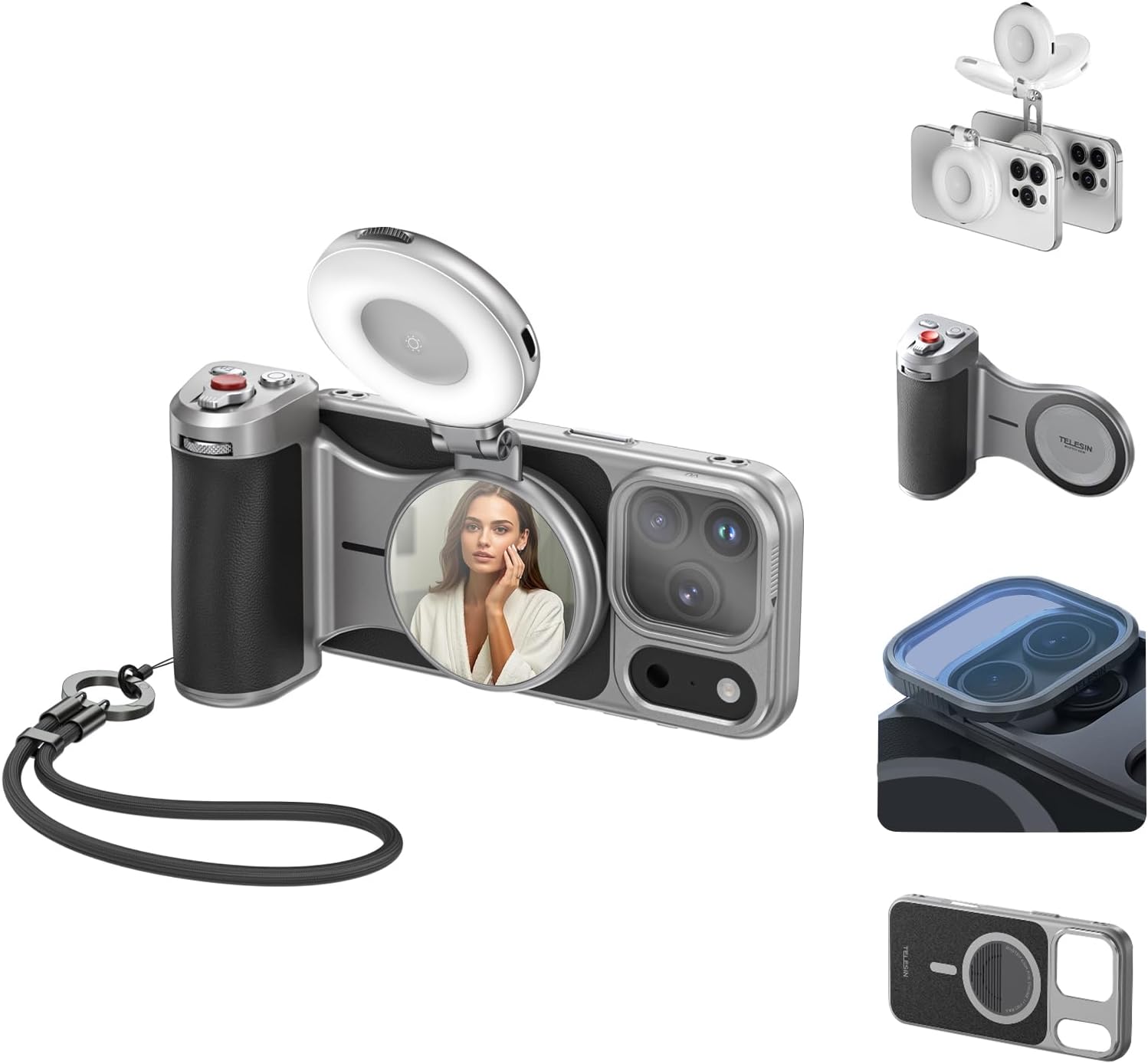 Magnetic Phone Camera Grip with Phone Selfie Light